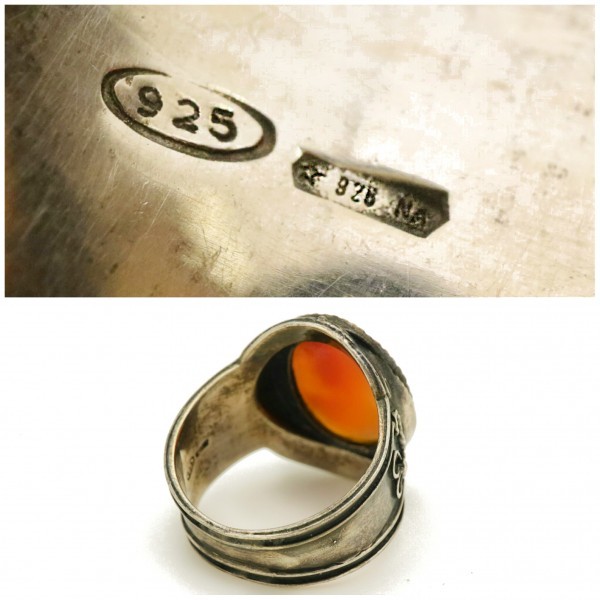 ビンテージ シルバー製 カメオ リング ワイドバンドタイプ イタリア製 ナポリ イタリアン ホールマーク 指輪