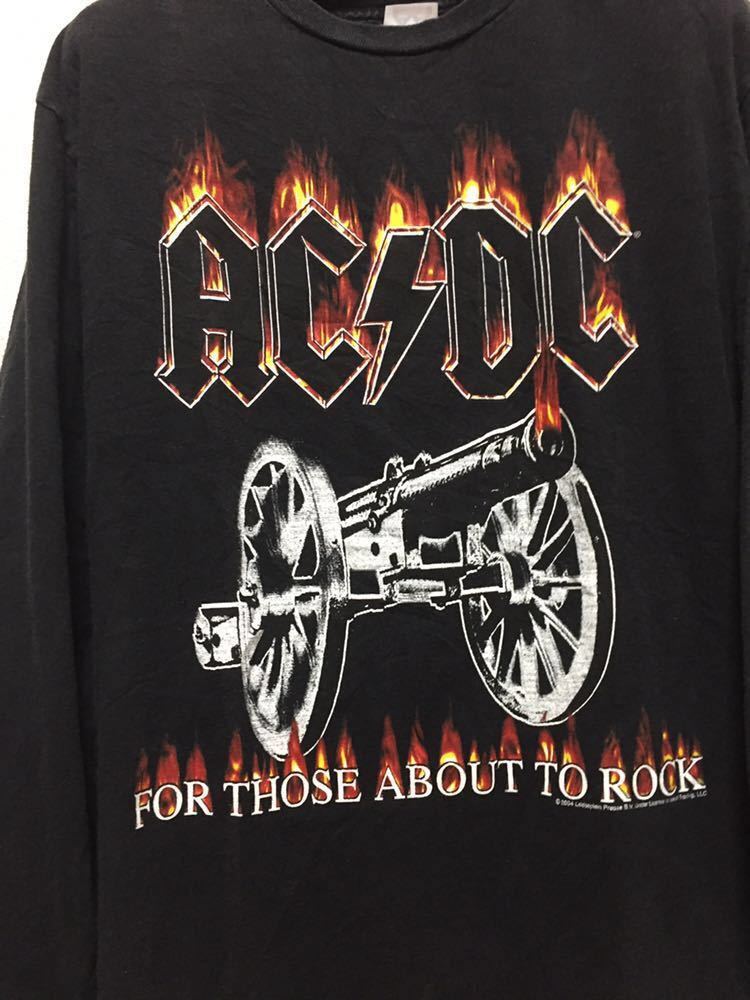USA古着 AC/DC 2004 エーシーディーシー バンドTシャツ 長袖Tシャツ ロンT 袖プリ ファイヤー M 黒_画像6