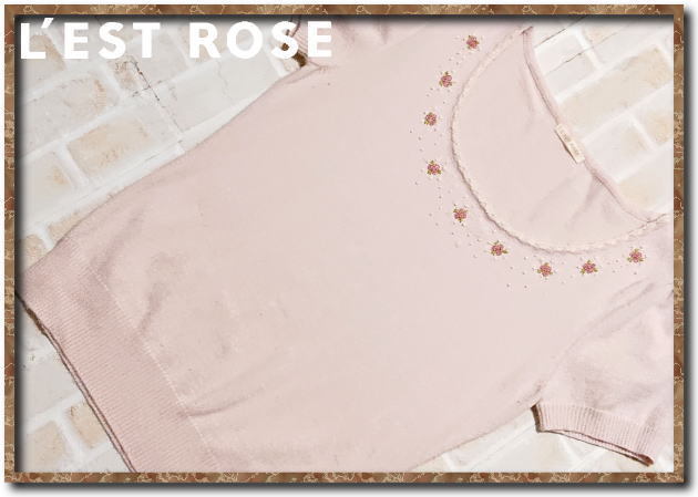 激安正規品 100％品質 ☆L'EST ROSE レストローズ ビーズ刺繍入り半袖ニット ピンク☆