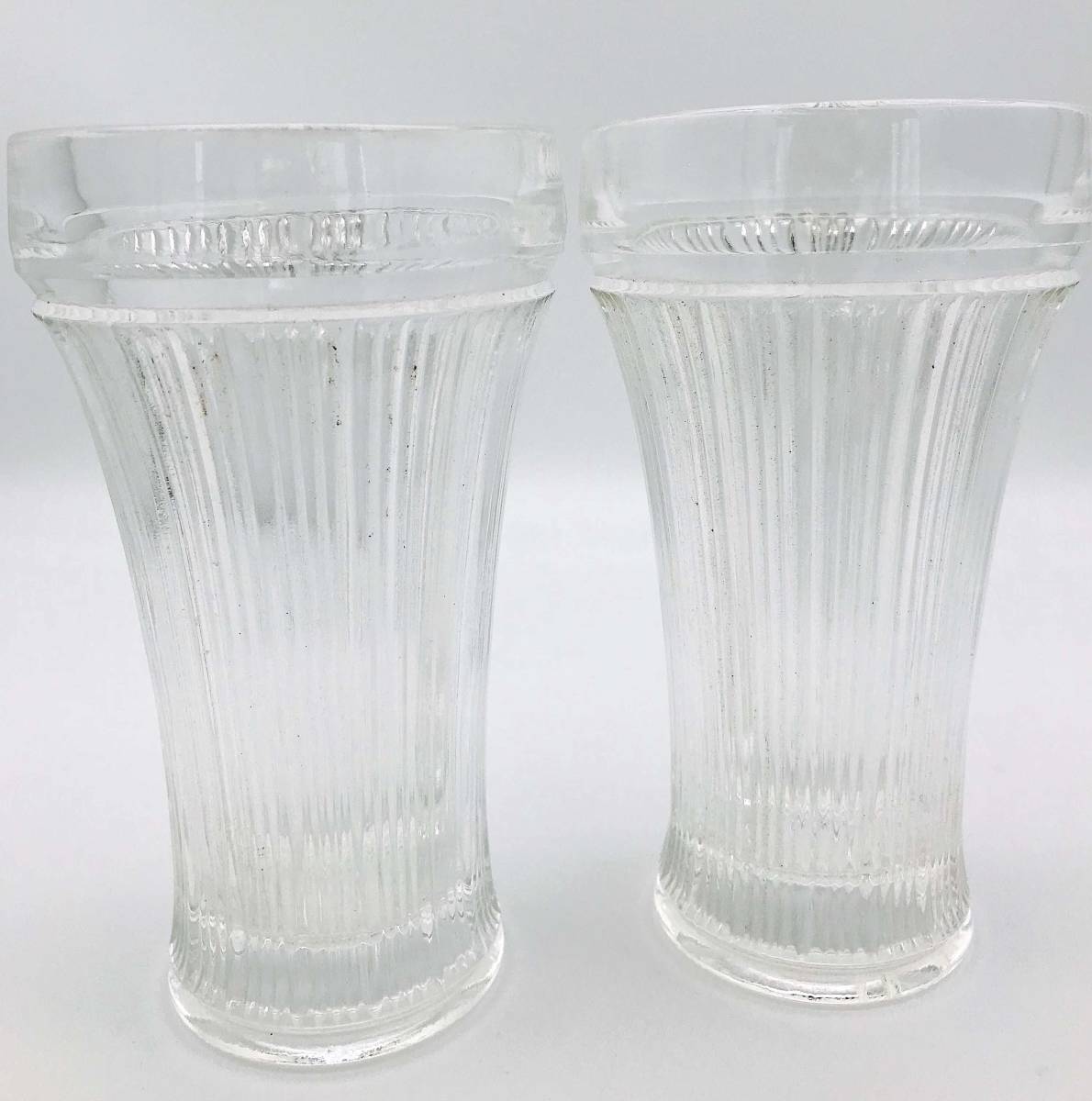 （R2-0115）昭和レトロ　型押しガラス　足付きコップ＆タンブラー まとめて　ビアグラス　気泡　プレスガラス_画像6