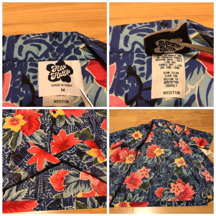 新品.未使用デッドストック品☆HAWAII製 Hilo Hattie ヒロハッティ サイズM大き目／ L相当 半袖 アロハシャツ 総柄プリント バティック&花の画像10