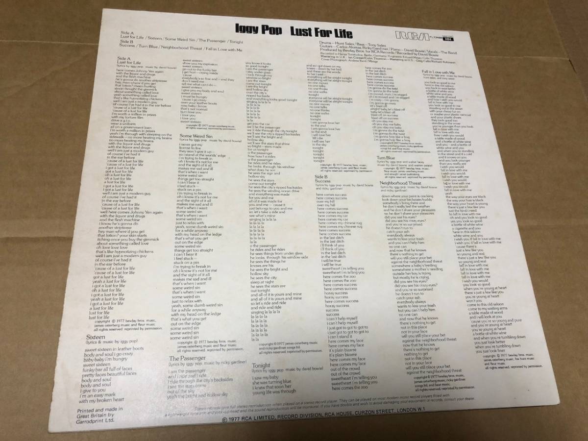 1977 UKオリジナル)IGGY POP/Lust For Life (PL-12488)