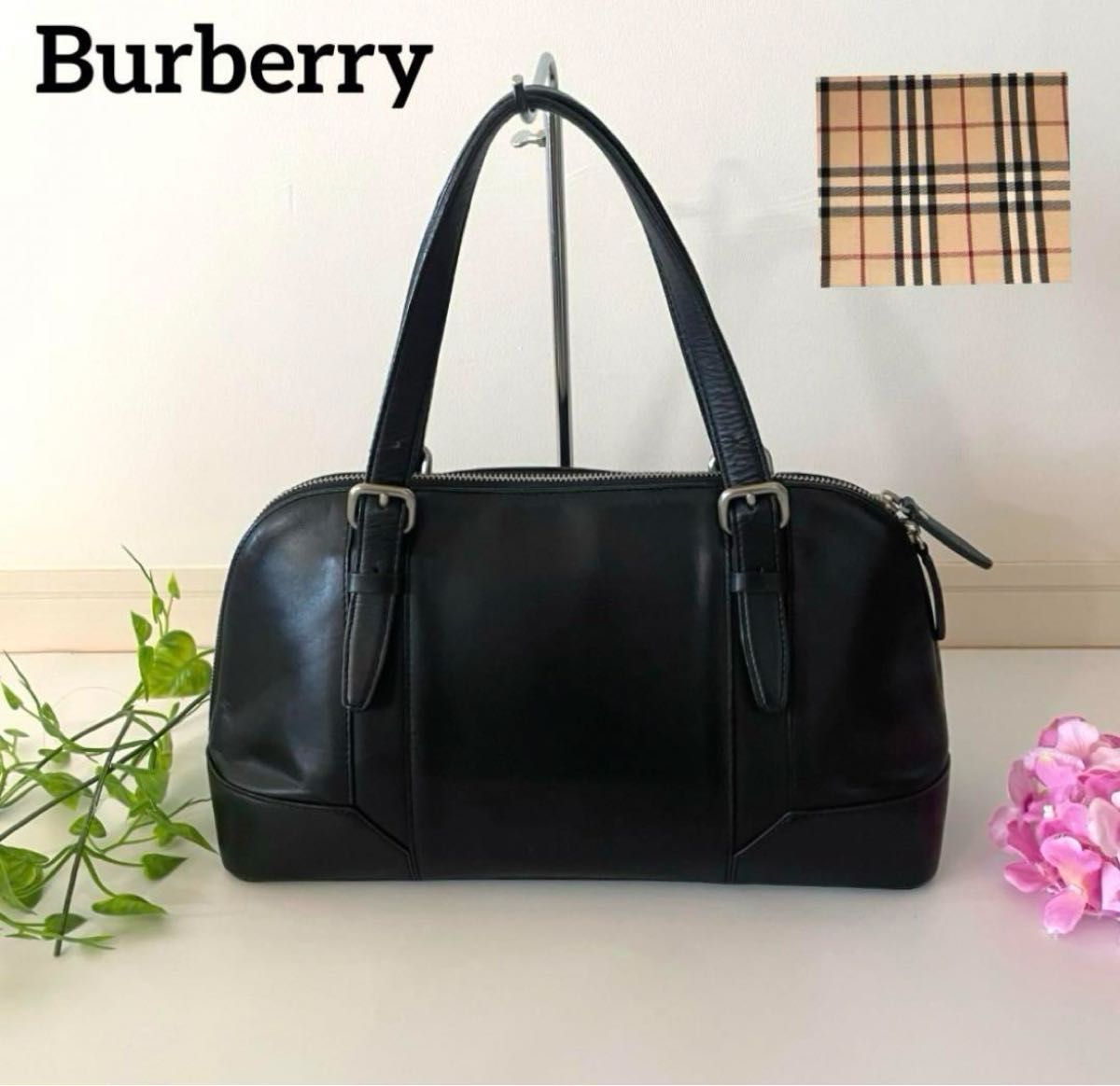 Burberry バーバリー ミニボストン ハンドバック レザー 裏地 Burberry バーバリー ミニボストン ハンドバック レザー 裏地