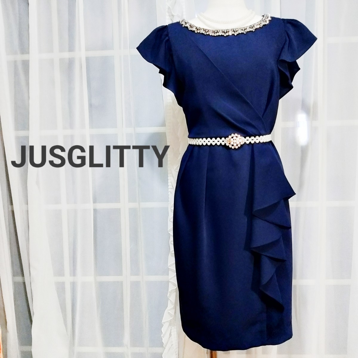 Paypayフリマ ジャスグリッティー Jusglitty 紺 ビジュー装飾 ワンピース ドレス Paypayフリマ ジャスグリッティー Jusglitty 紺 ビジュー装飾 ワンピース ドレス