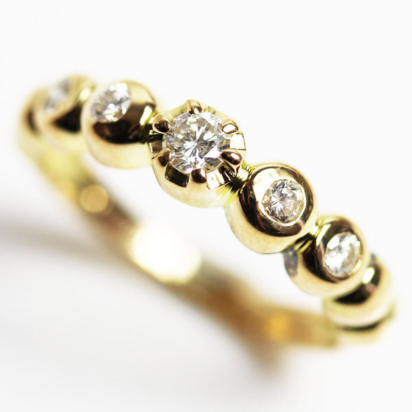 MR2429 K18 イエローゴールド ファッションリング ダイヤモンドリング 指輪 質屋出品 サイズ9号 100%正規品 卸売 2.5ｇ 中古 D0.3