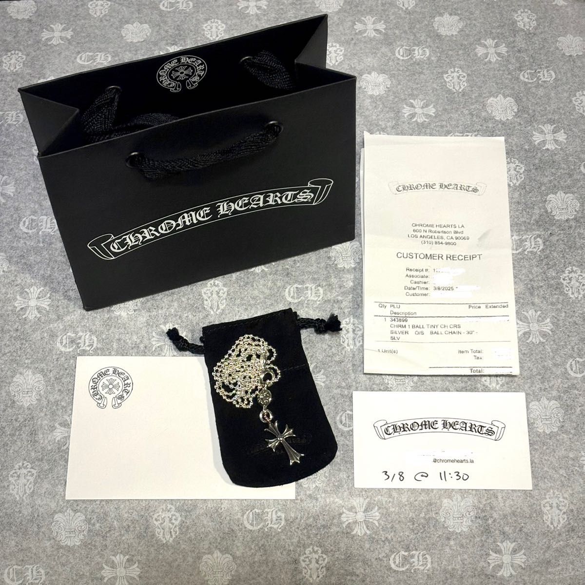 新品 クロムハーツ クロス Chrome Hearts 1 Ball Tiny CH Cross Charm Necklace