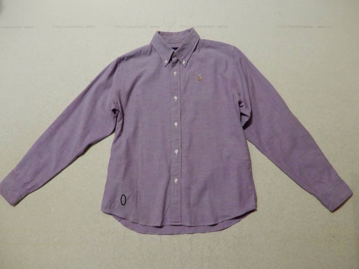 [ free shipping ] Ralph Lauren :RALPH LAUREN! cotton 95%: polyurethane 5%: light purple color : button down shirt * size 160: with defect 