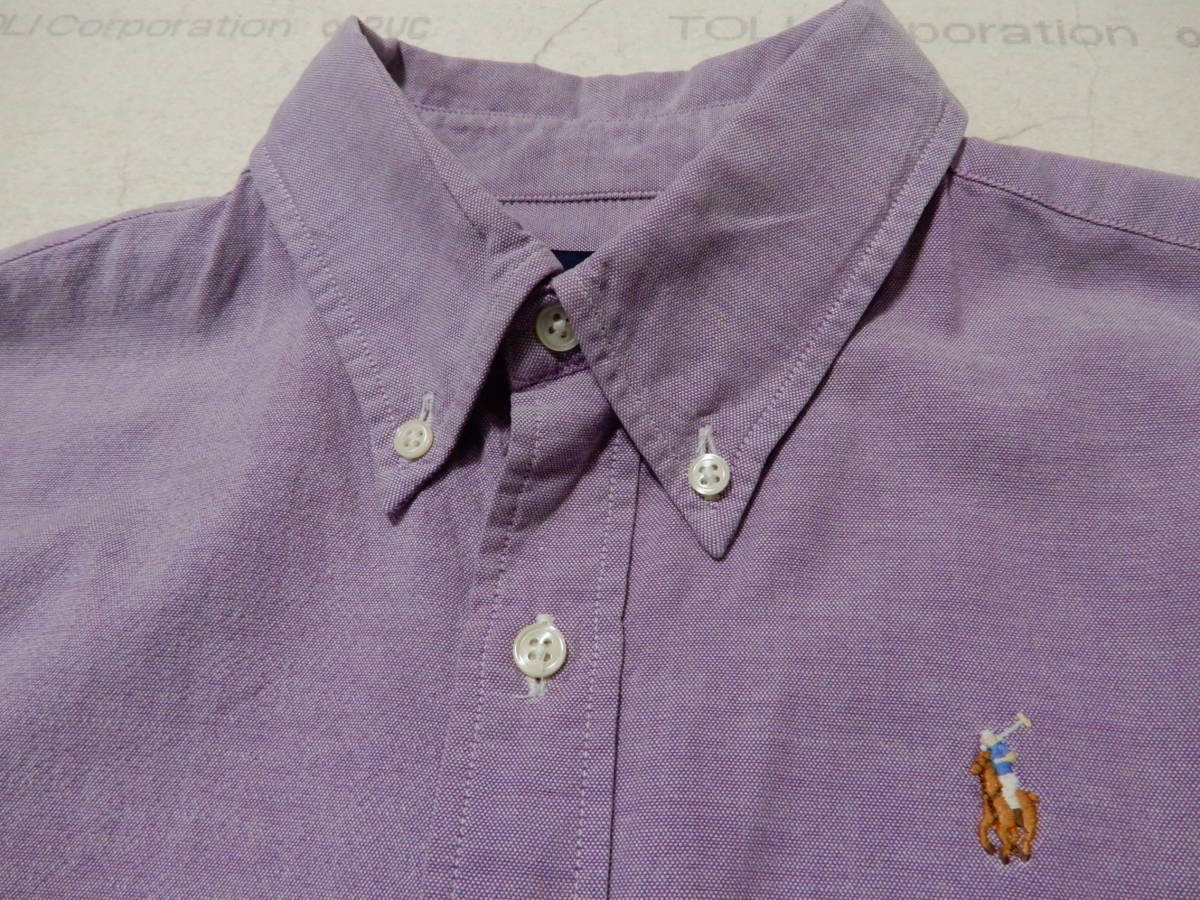 [ free shipping ] Ralph Lauren :RALPH LAUREN! cotton 95%: polyurethane 5%: light purple color : button down shirt * size 160: with defect 