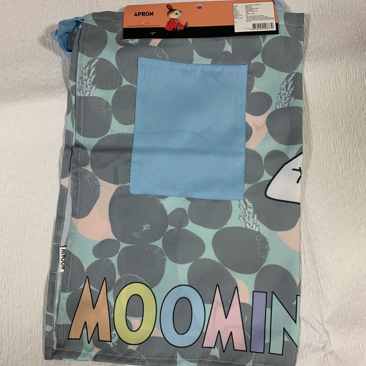  unused Moomin salon apron with pocket small of the back apron nyoronyoro blue green kitchen cooking MOOMIN abroad limitation the cheapest postage 140 jpy ~