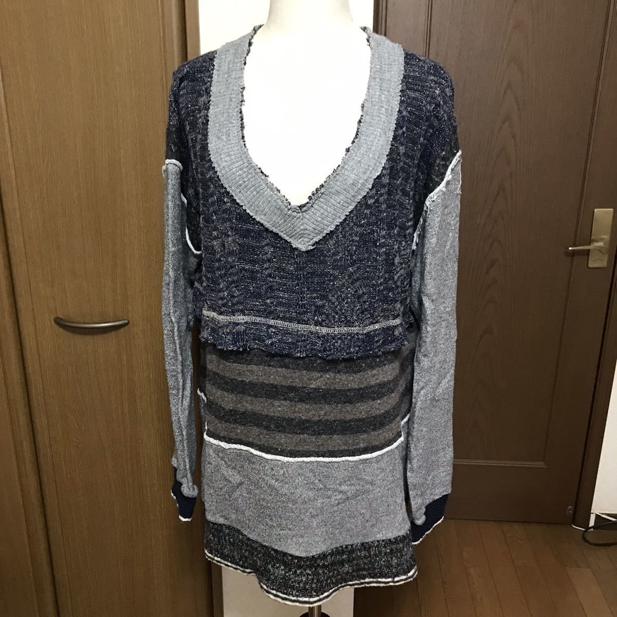 ノゾミイシグロ/長袖トップス/素材ミックス/スウェット ニット/パッチ