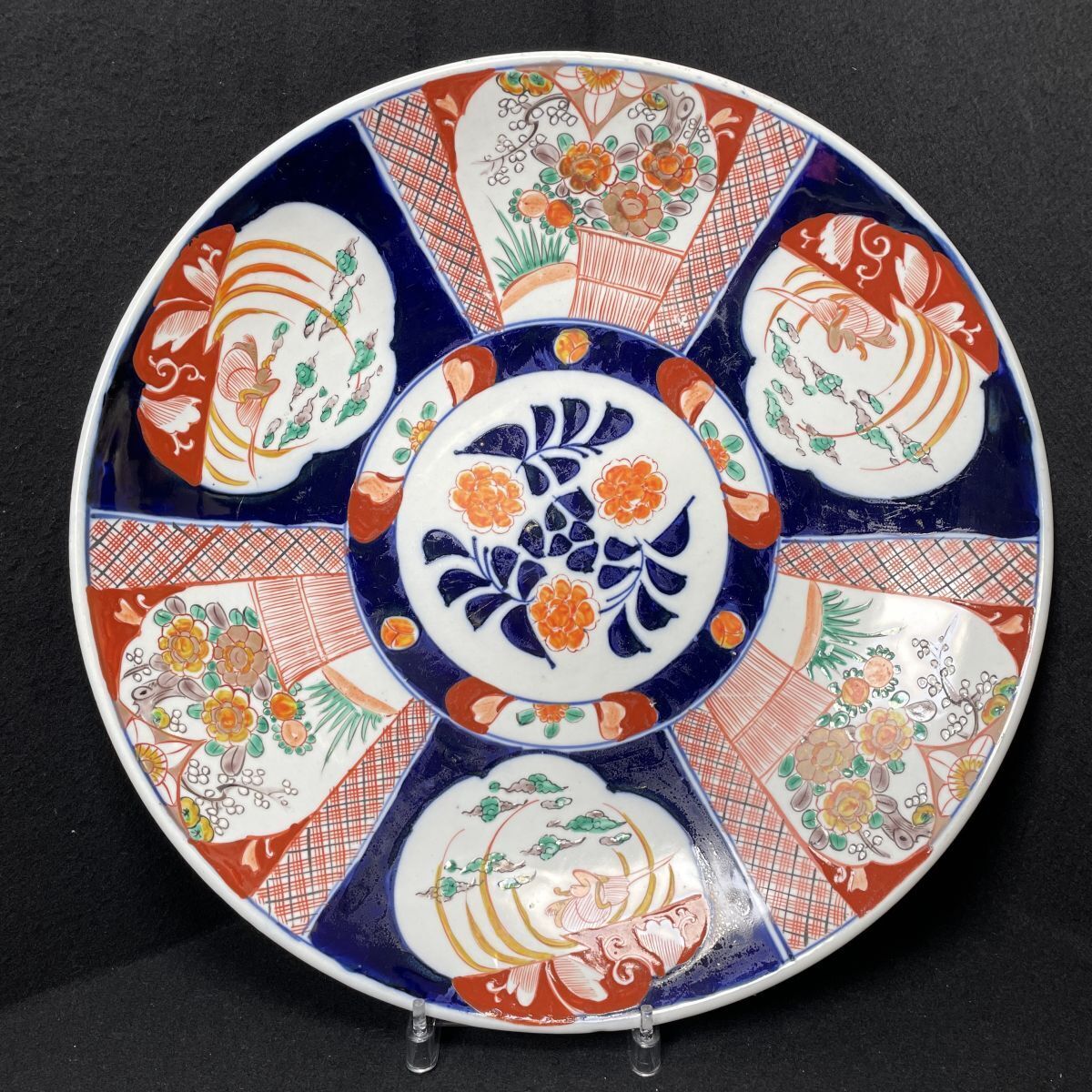 12P30 古伊万里 明治時代 飾り皿 色絵 大皿 特大 レトロ 陶器 12P30 古伊万里 明治時代 飾り皿 色絵 大皿 特大 レトロ 陶器