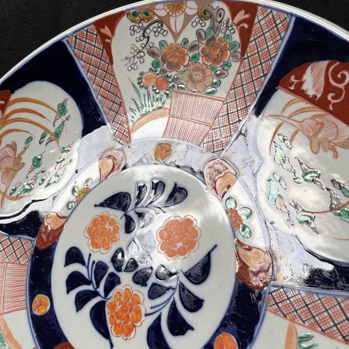 12P30 古伊万里 明治時代 飾り皿 色絵 大皿 特大 レトロ 陶器 12P30 古伊万里 明治時代 飾り皿 色絵 大皿 特大 レトロ 陶器
