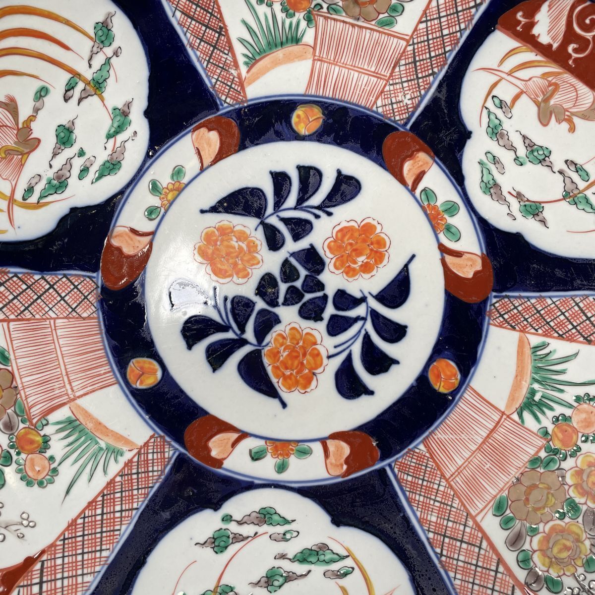 12P30 古伊万里 明治時代 飾り皿 色絵 大皿 特大 レトロ 陶器 12P30 古伊万里 明治時代 飾り皿 色絵 大皿 特大 レトロ 陶器