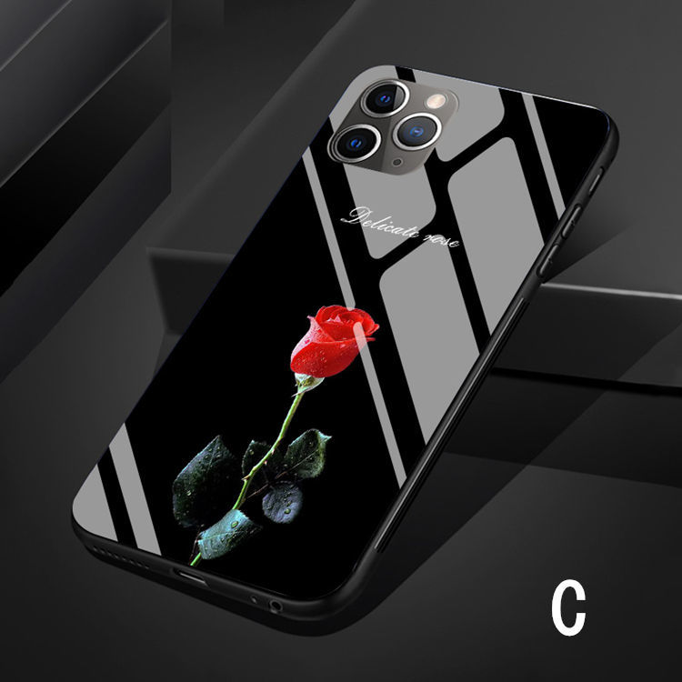 iPhone 11 Pro Maxケース 6.5インチ スマホケース 保護カバー 背面カバー TPU&ガラスケース バラ_画像4