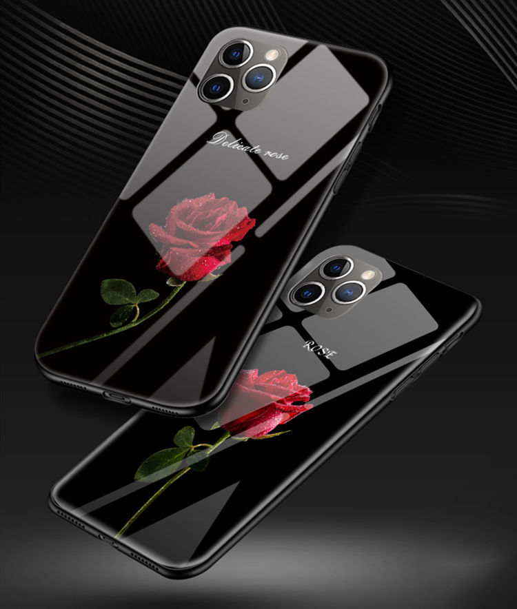 iPhone 11 Pro Maxケース 6.5インチ スマホケース 保護カバー 背面カバー TPU&ガラスケース バラ_画像8