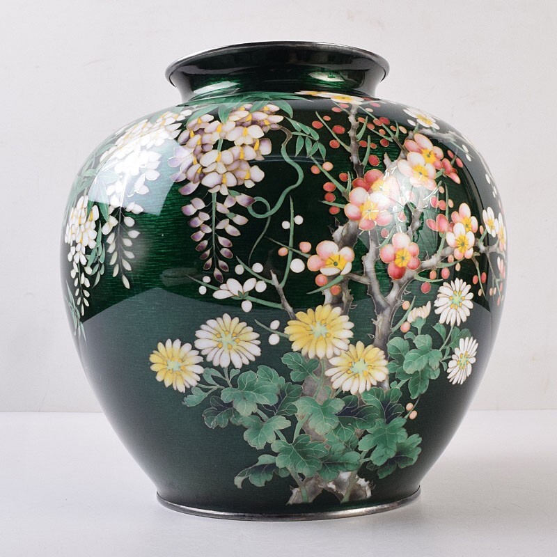 七宝焼 純銀刻印 透釉 花文 有線玉形 花瓶 MTOU(花器)|売買され 七宝焼 純銀刻印 透釉 花文 有線玉形 花瓶 MTOU(花器)|売買され