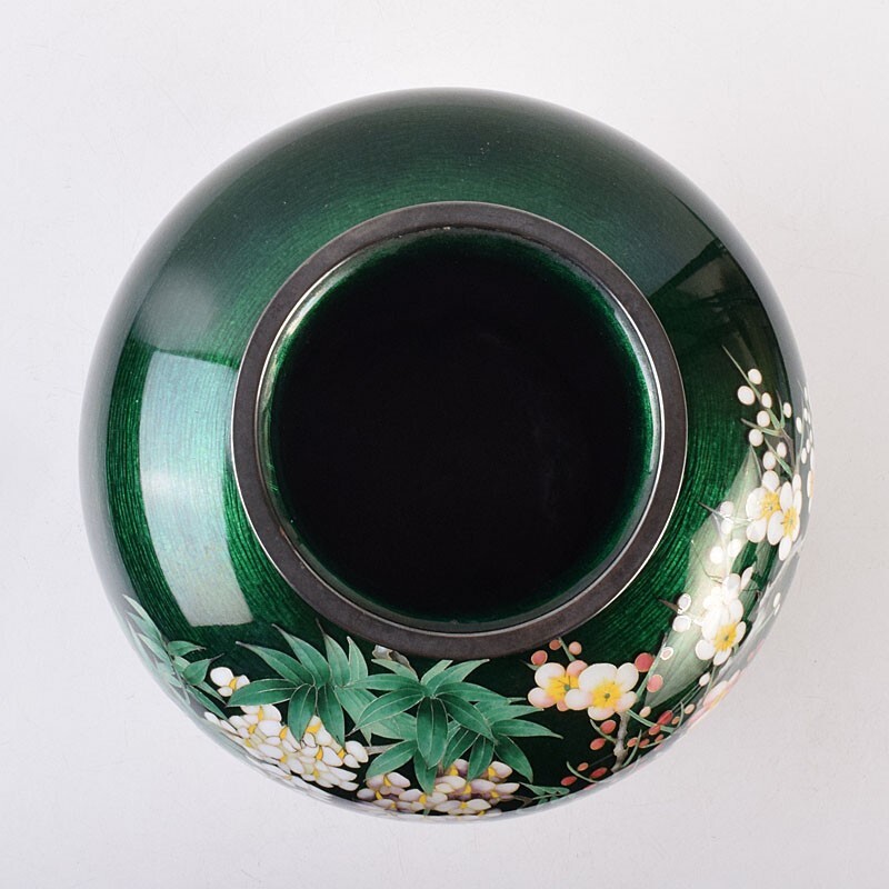 七宝焼 純銀刻印 透釉 花文 有線玉形 花瓶 MTOU(花器)|売買され 七宝焼 純銀刻印 透釉 花文 有線玉形 花瓶 MTOU(花器)|売買され