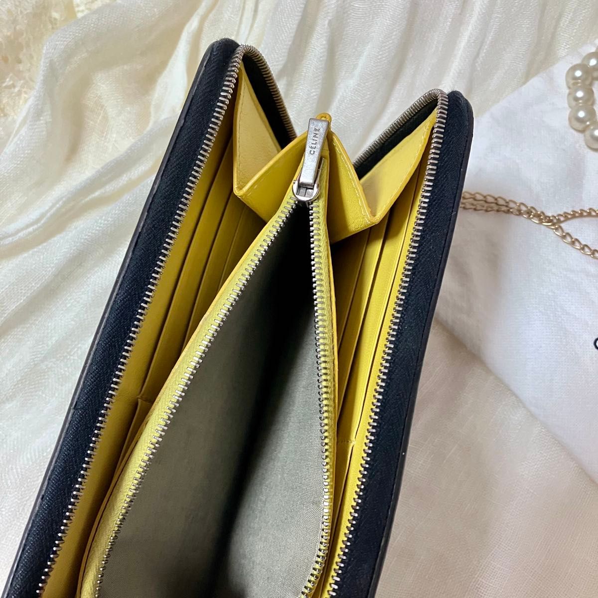 CLINEセリーヌ 長財布 paris 黒black 黄色 yellow celine レザー CLINEセリーヌ 長財布 paris 黒black 黄色 yellow celine レザー