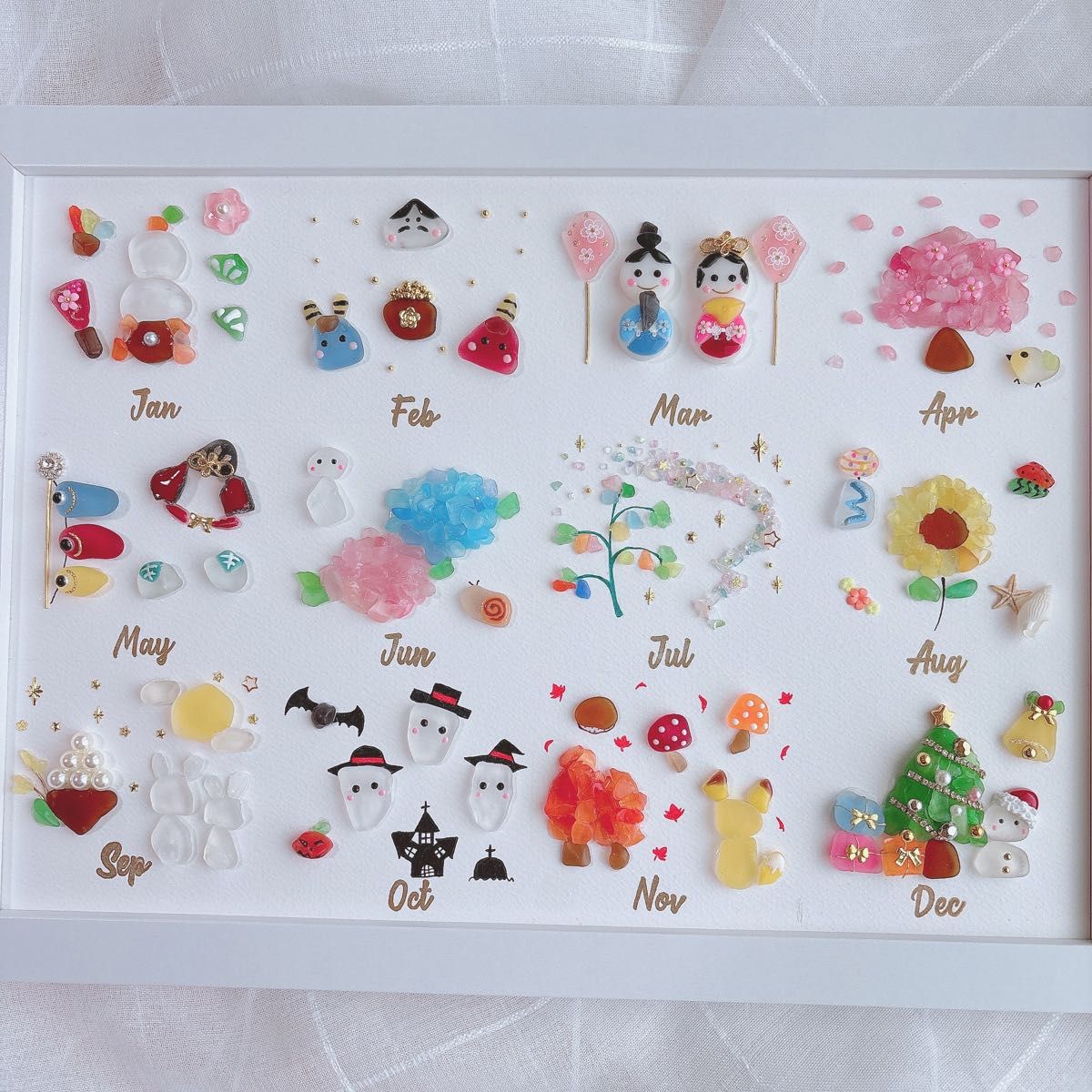 シーグラスアート 限定品 カレンダー 12ヵ月 イベント インテリア 雑貨 季節 シーグラスアート 限定品 カレンダー 12ヵ月 イベント