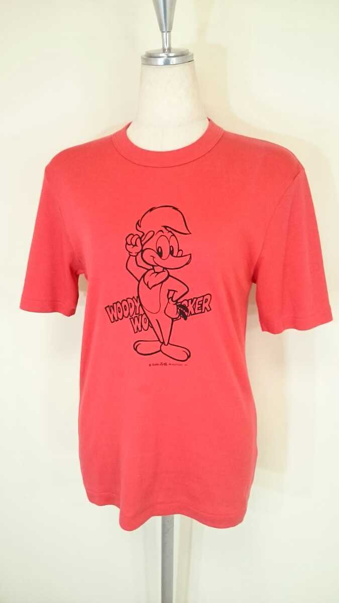 90年代 M Woody Woodpecker ウッドペッカー Ladies レディース 女性用 トップス 半袖 Tシャツ イラスト キャラクター ヴィンテージ 赤 代購幫
