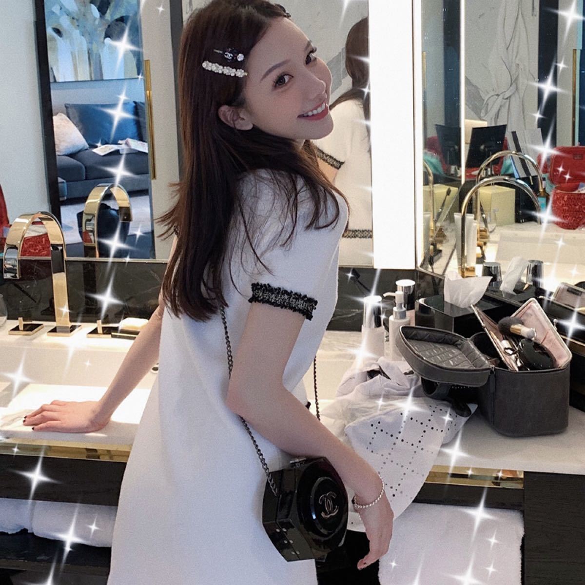 ワンピース セール モノトーン 黒白コーデ 高級感　ドレス ツイード　 キャバ嬢