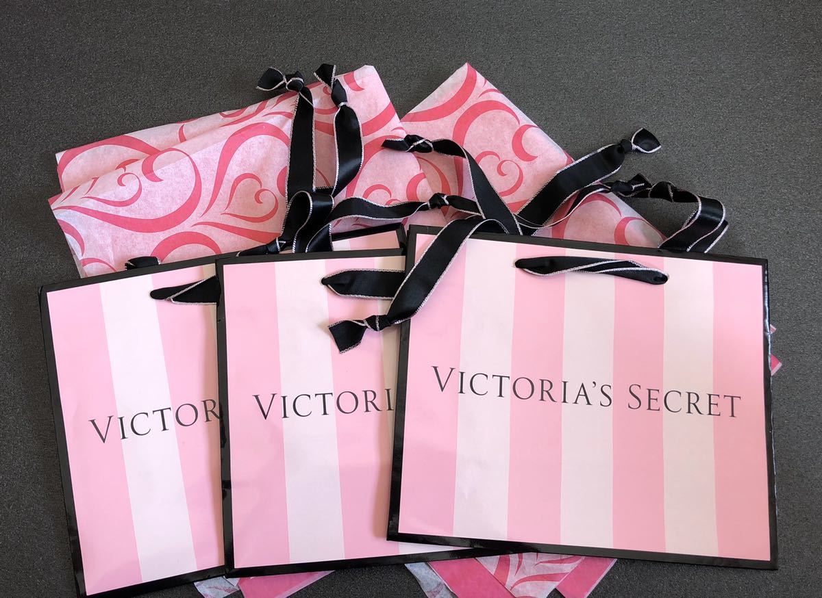 3枚セット 新品 Victoria S Secret ヴィクトリアシークレット ギフト用 紙袋 薄紙 ショッパー 小物