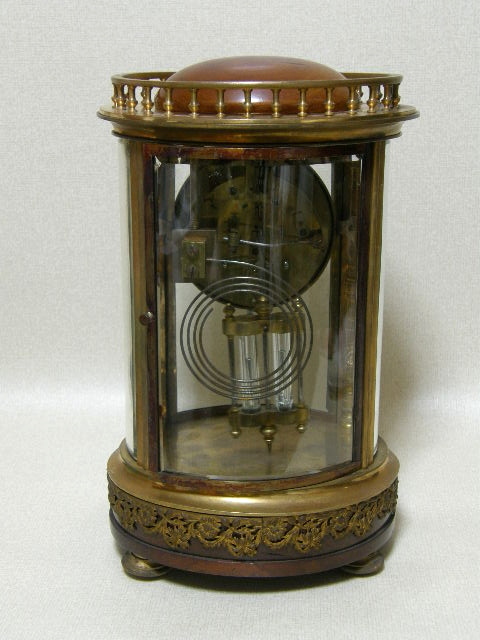置き時計 フランス アンティーク 小判型 4面取りガラス ニッケル振り子 の画像2