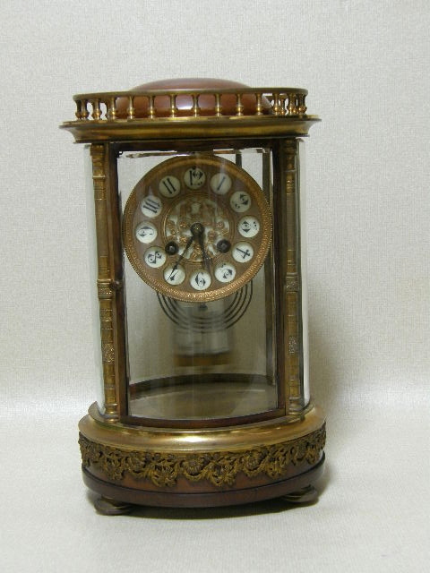 置き時計 フランス アンティーク 小判型 4面取りガラス ニッケル振り子 の画像10