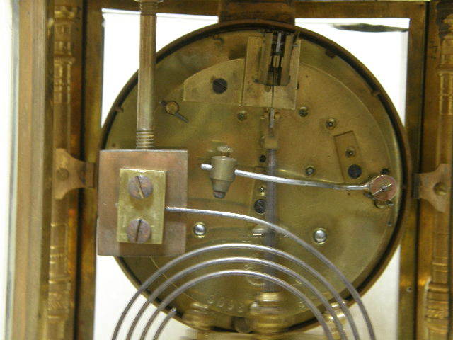 置き時計 フランス アンティーク 小判型 4面取りガラス ニッケル振り子 の画像9