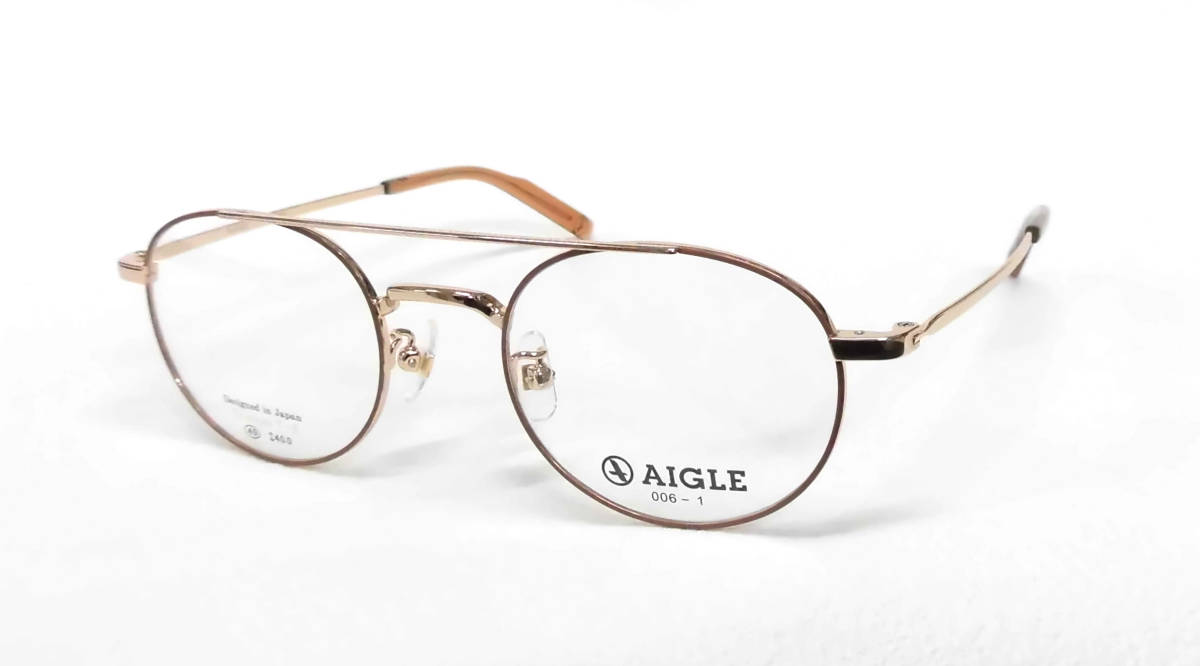 新品★調光度付きサングラス★AIGLE 006ゴールドボストン ツーブリッジ βチタン★定形外送料無料★UVカット度付カラーレンズ選択可