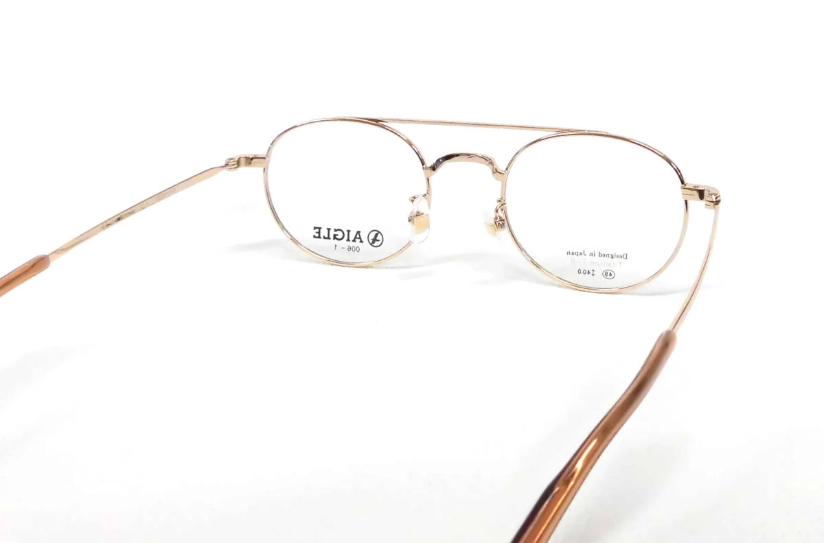 新品★調光度付きサングラス★AIGLE 006ゴールドボストン ツーブリッジ βチタン★定形外送料無料★UVカット度付カラーレンズ選択可 4