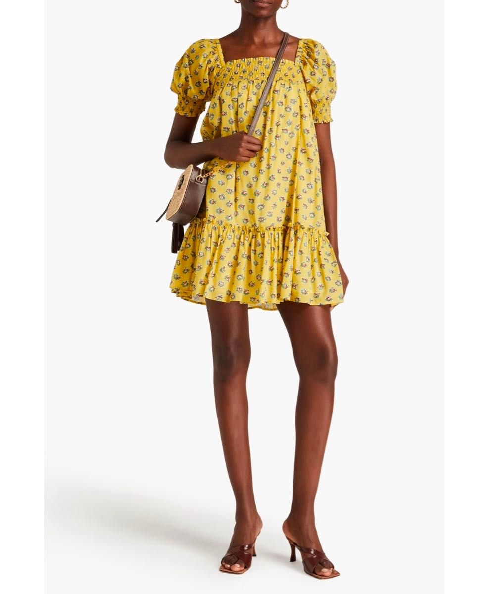 美品トリーバーチ 花柄ワンピース イエロー TORYBURCH 海外XS