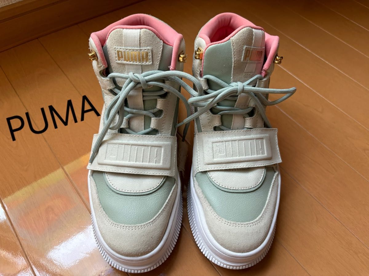 PUMA ハイカットスニーカー ホワイト/ミントグリーン/ピンク PUMA ハイカットスニーカー ホワイト/ミントグリーン/ピンク