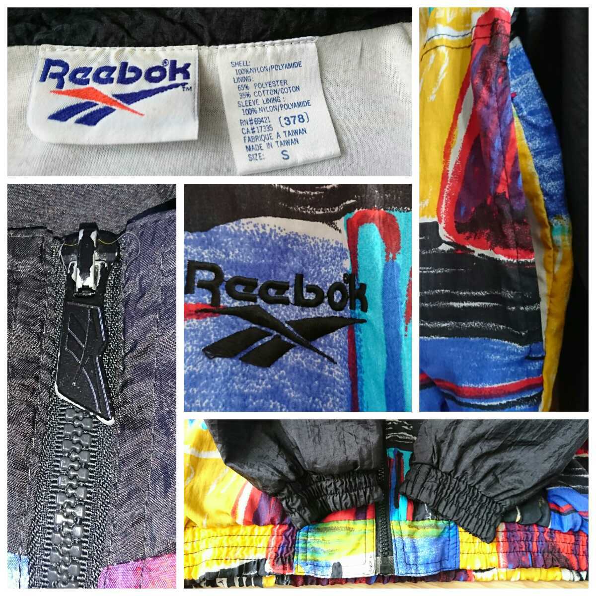 リーボックReebokアートデザインプリントナイロンジャケット リーボックReebokアートデザインプリントナイロンジャケット