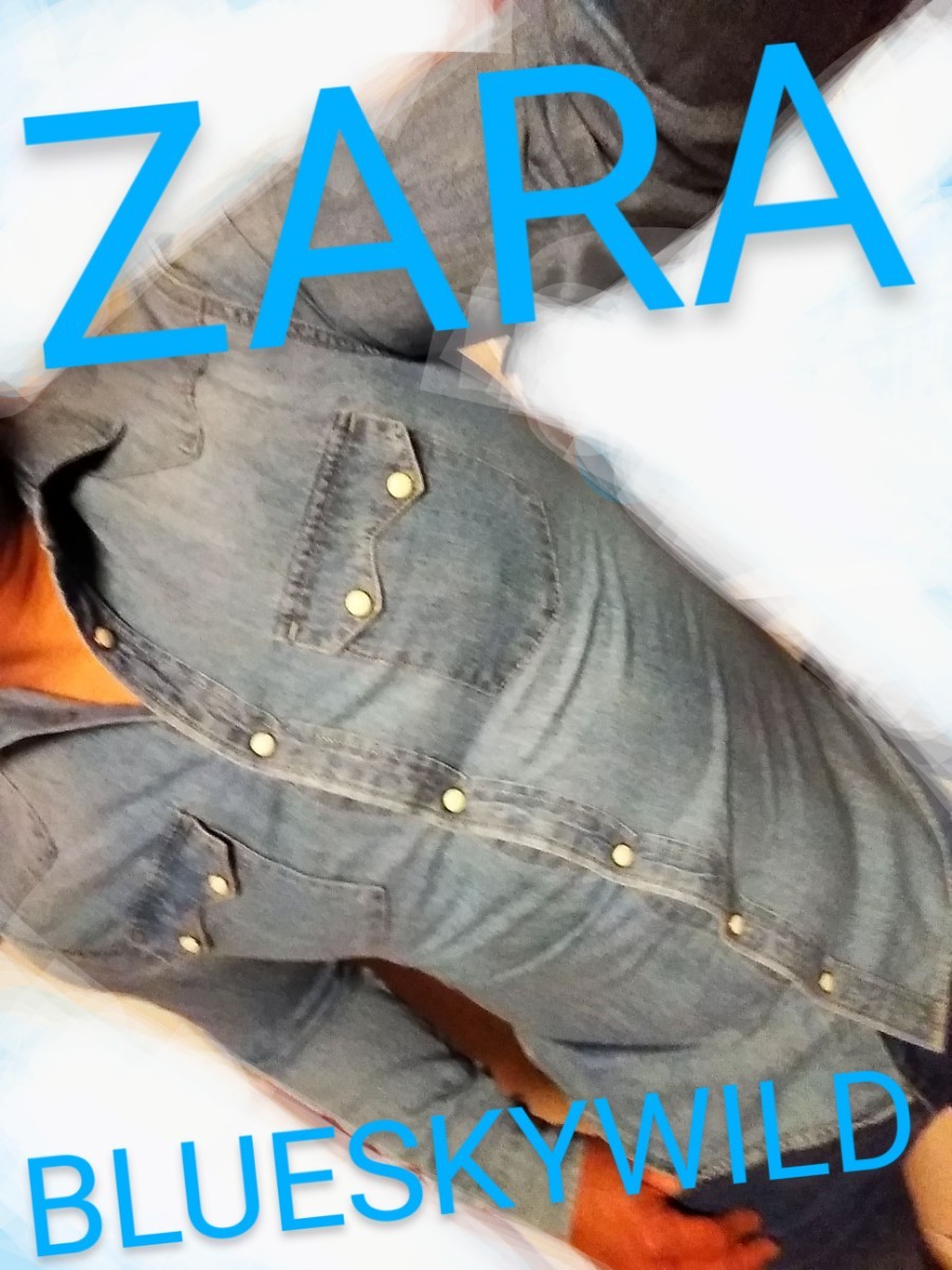 ZARA Right-Blue マットホワイトボタン ダンガリーデニムシャツ