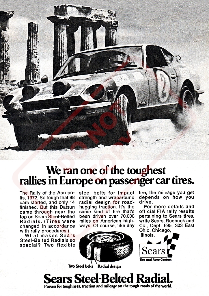 *1972 year Datsun 240Zsia-z* tire advertisement poster * Fairlady /S30/S31/Datsun/ Nissan /Nissan/WRC/ Rally 