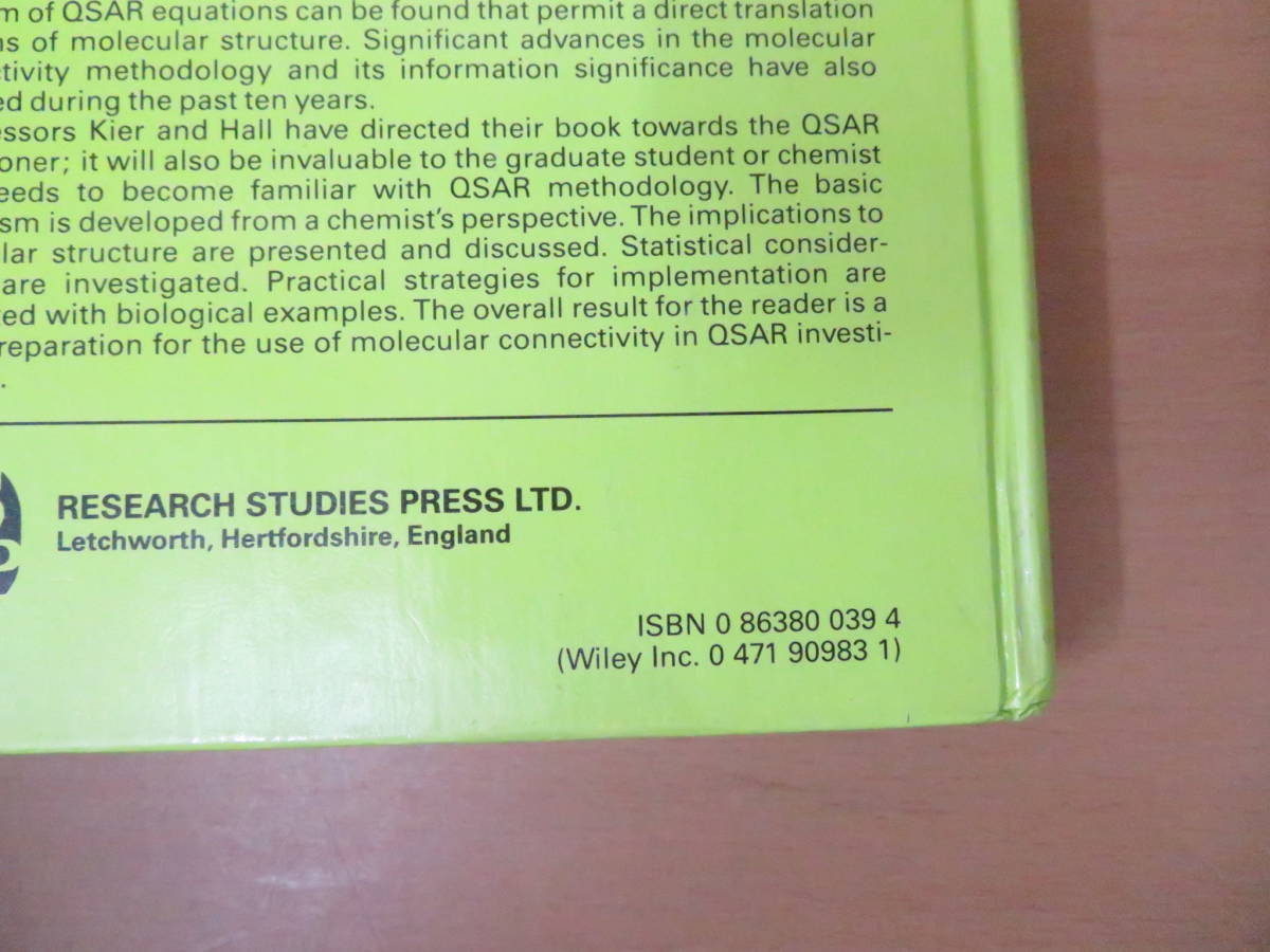 Molecular Connectivity in Structure: Activity Analysis　Lemont B. Kier Lowell H. Hall　分子の接続性　洋書　/D_画像3