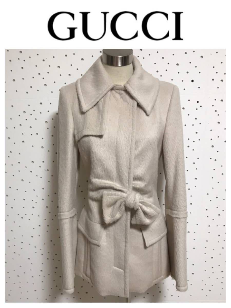 GUCCI (グッチ) ウールロングコート 10 イタリア製 カシミヤ混 ロゴ