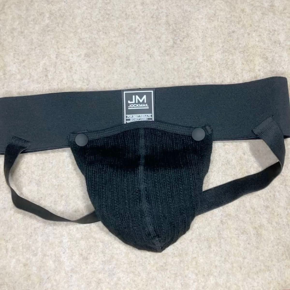 【JOCKMAIL】ジョックストラップ(ケツワレ)ワッフル素材 ポケット 開け閉め可能 ブラック 黒 Mサイズ