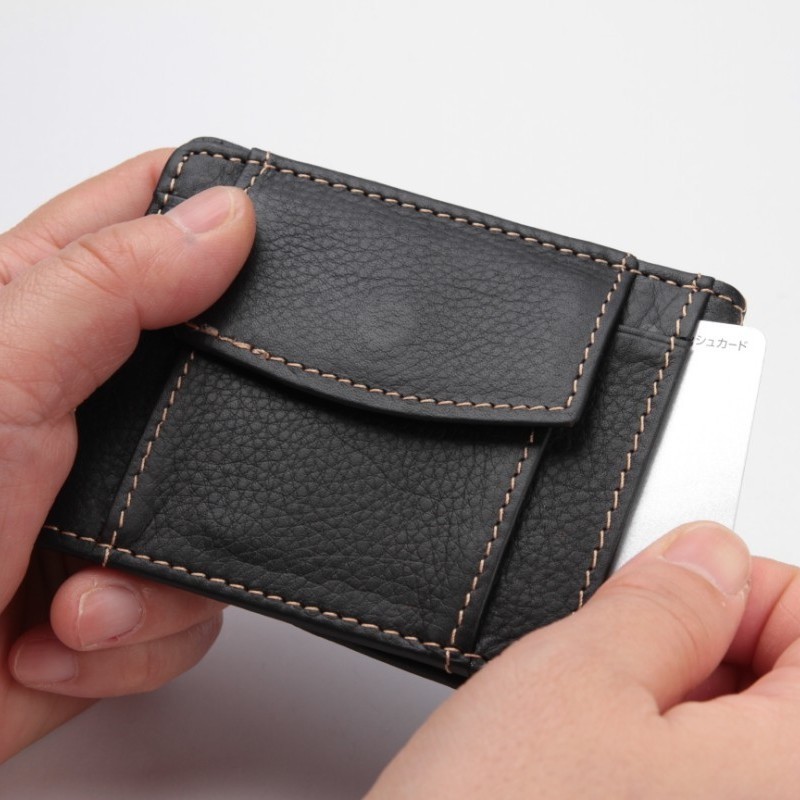 財布 マネークリップ メンズ 小銭入れ カードケース 本革 二つ折り黒