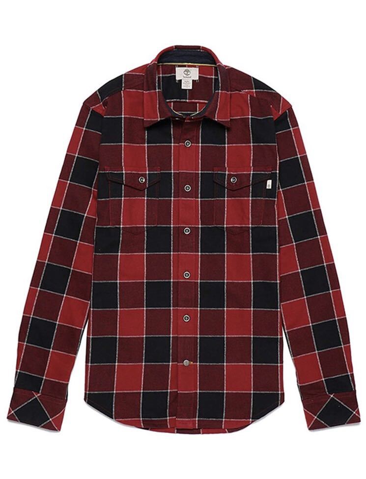 名作 超美品 Timberland ティンバーランド バッファロー チェック シャツ L(XL) 赤×黒 レッド ブラック 白 ホワイト ブロック ネルシャツ