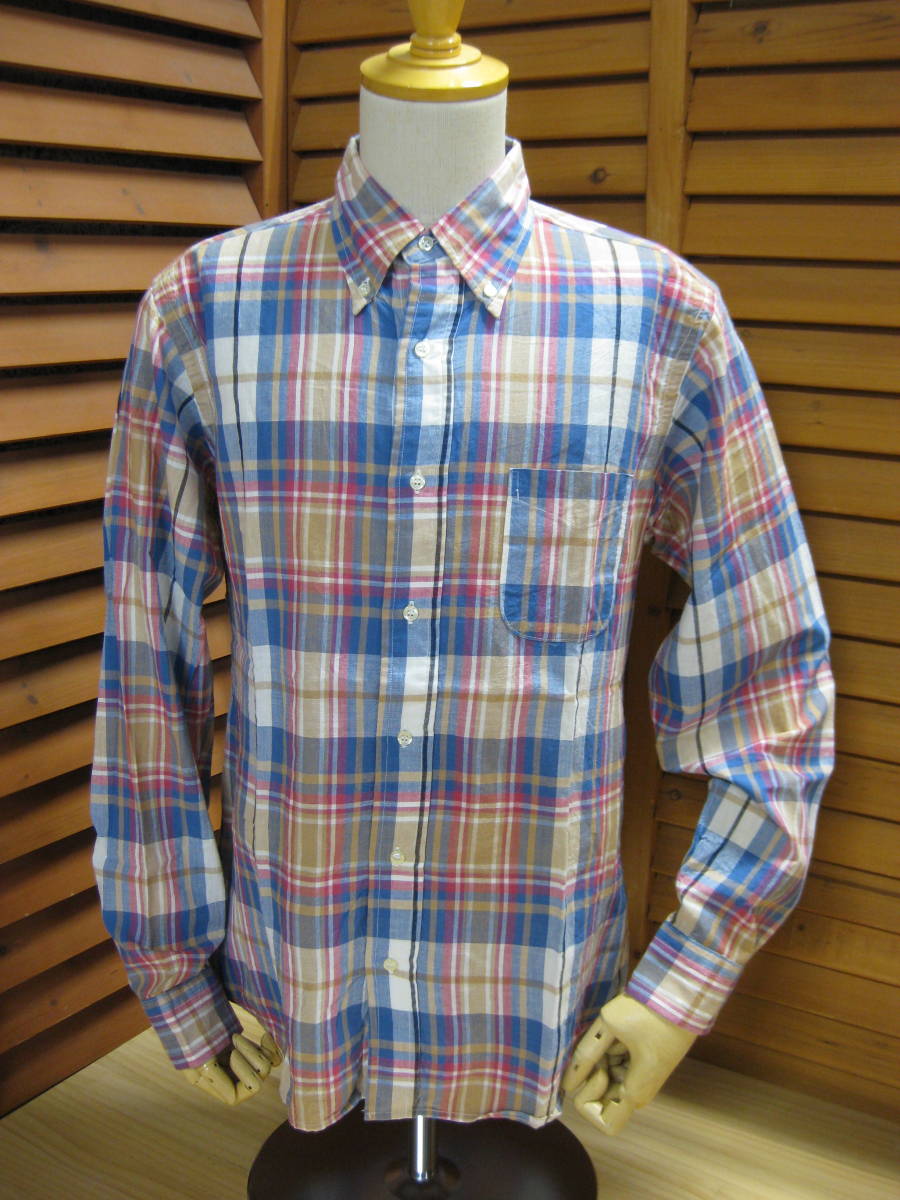 Y送料無料△865【WORKERS K&TH MFG CO ワーカーズ】 長袖 BD マドラス チェック シャツ SIZE 15 1/2 (M相当）_画像2