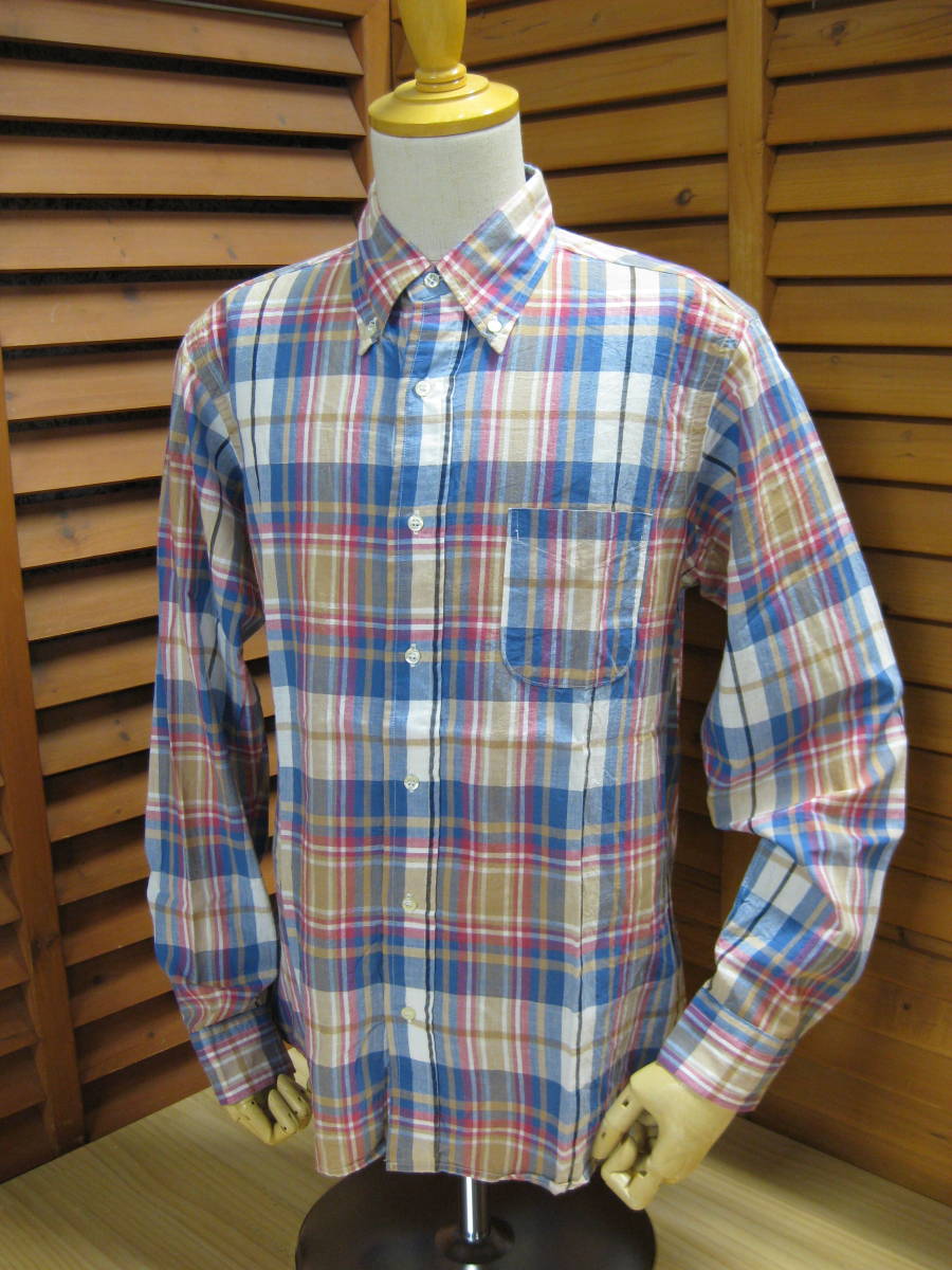 Y送料無料△865【WORKERS K&TH MFG CO ワーカーズ】 長袖 BD マドラス チェック シャツ SIZE 15 1/2 (M相当）_画像1
