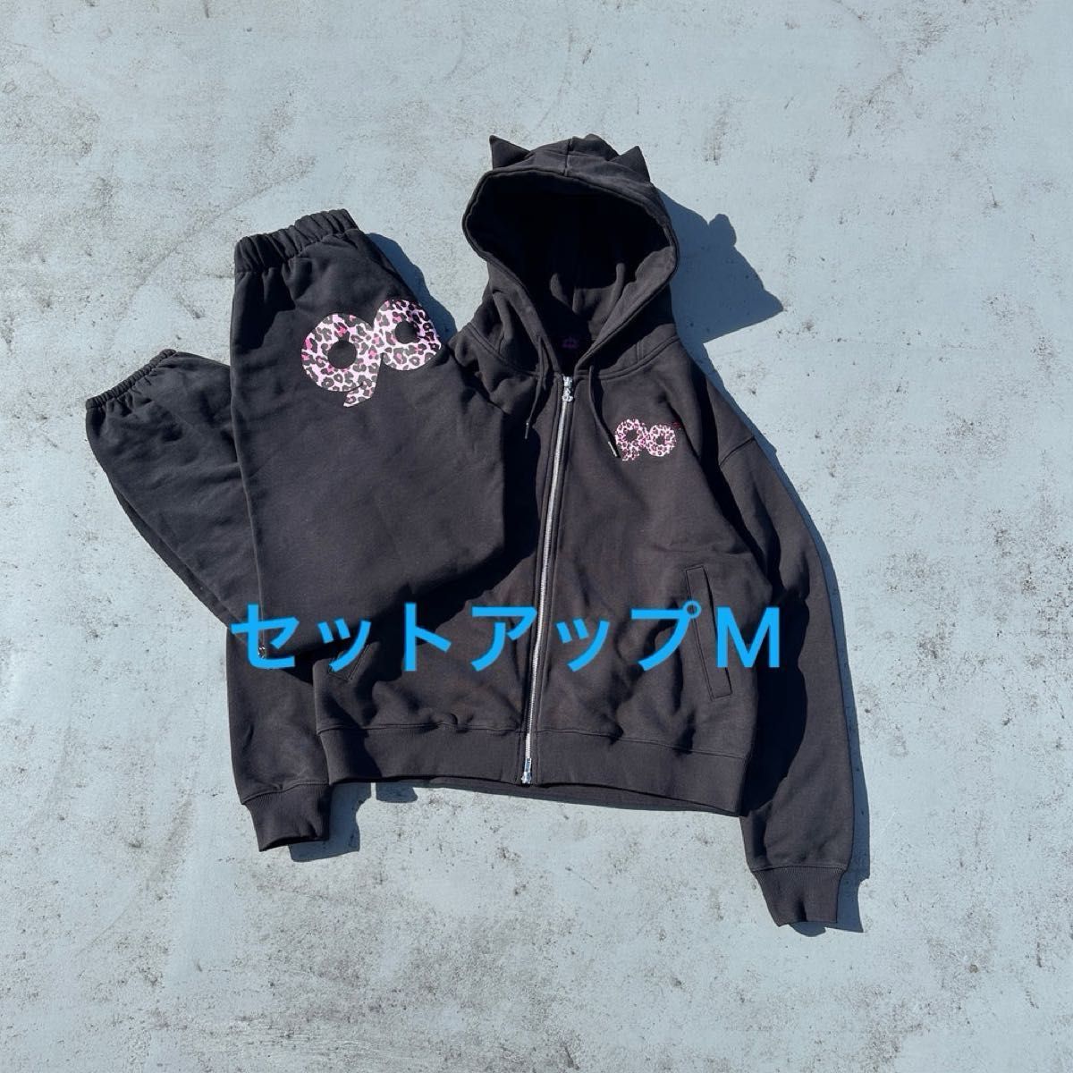 9090 girl Logo Cat Ear Zip Hoodie pants セットアップM パーカー 9090 girl Logo Cat Ear Zip Hoodie pants セットアップM パーカー