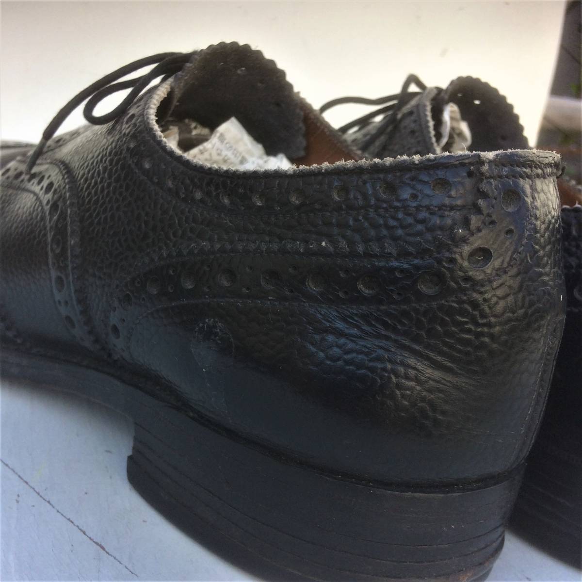 sanders サンダース　black wingtip　黒　ウィングチップ　uk8 ２6.5 英国製　短靴　ミリタリー　made in england 型押　レザー　ブラック_画像6
