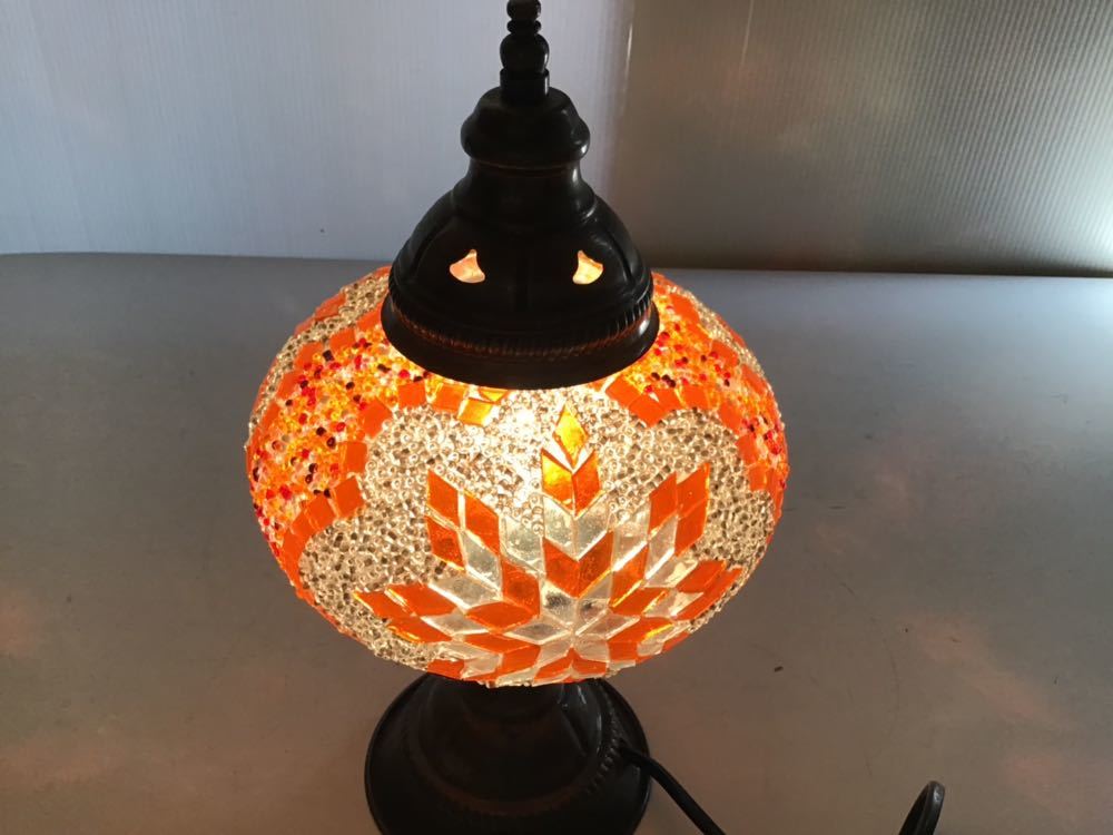 アンティーク 卓上ランプ トルコランプ モザイク ガラス スタンド パンプキン型 海外 照明 ライト オレンジ