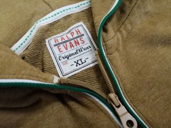 kkyj3589 ■ RALPH EVANS ■ ラルフエヴァンス パーカー ジャケット ジップ フード フーディー 裏毛 スウェット 黄土色 XL_画像9