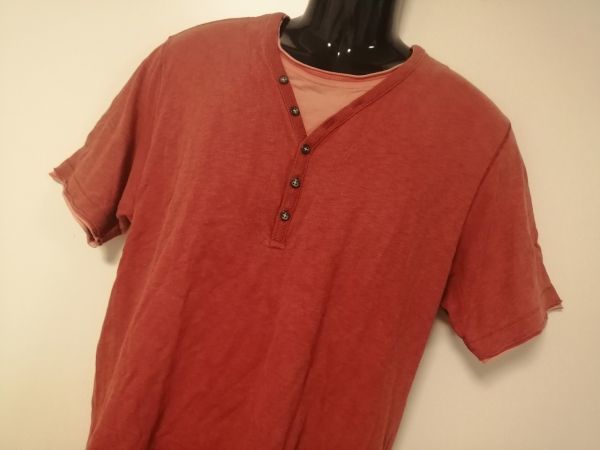 kkyj3610 ■ ユニクロ ■ Tシャツ カットソー トップス 半袖 レイヤード風 重ね着風 コットン オレンジ XL_画像2