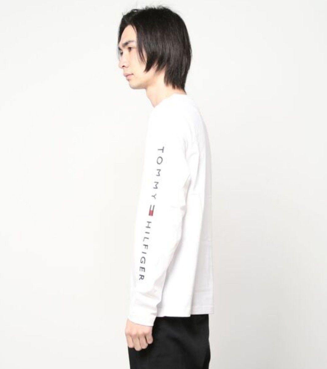 トミーヒルフィガー 白 Tシャツ 長袖 男性M 刺繍ロゴ ロング トミーヒルフィガー 白 Tシャツ 長袖 男性M 刺繍ロゴ ロング