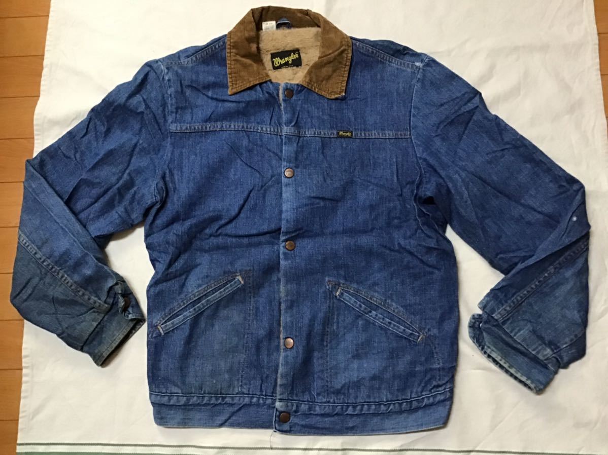 USA製★70’s初期ヴィンテージ Wrangler ラングラー起毛裏地 厚手デニムジャケット 40 Lサイズ★Gジャン カウボーイウェスタン_画像1